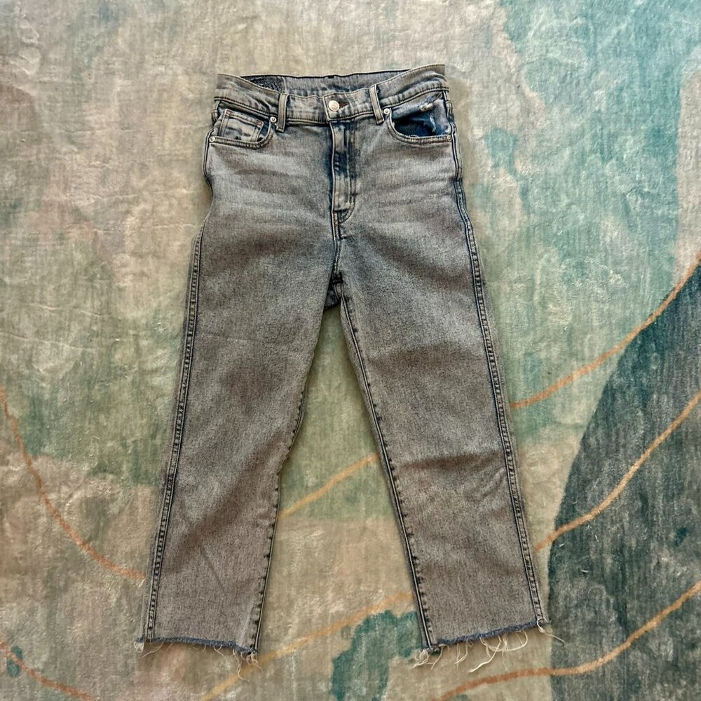 Revice Straight Leg High Rise Raw Hem Cropped Jeans | Light Wash | Size 26
